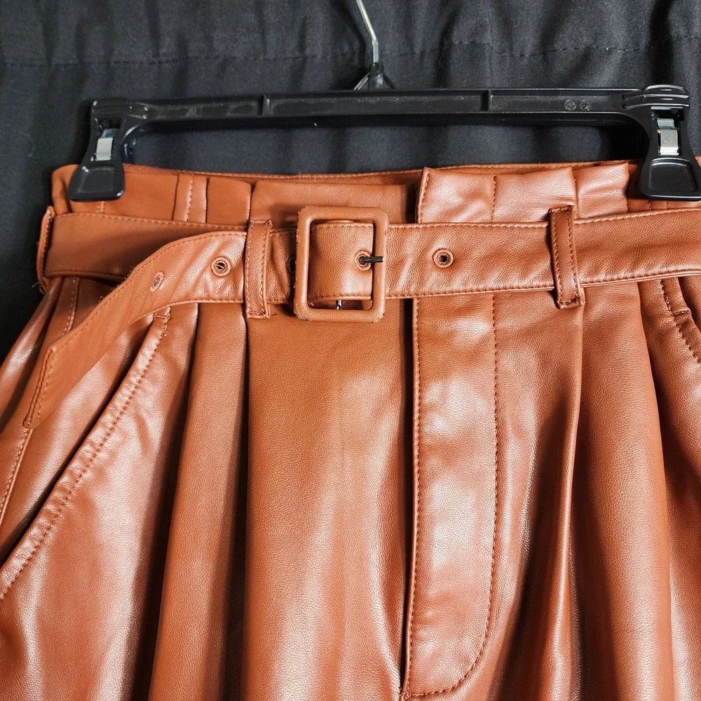 Abercrombie & Fitch Cognac Faux Leather Paperbag Waist Pants‎ XS Brown Straight
